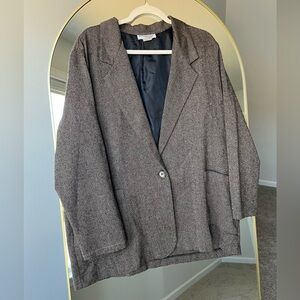 Vintage Kensington Square Oversized Brown Black Wool & Silk Blazer XL
